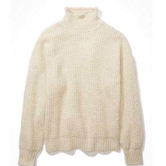 American Eagle Oversized Balloon-Sleeve Mockneck Sweater S Cream - Picture 1 of 3